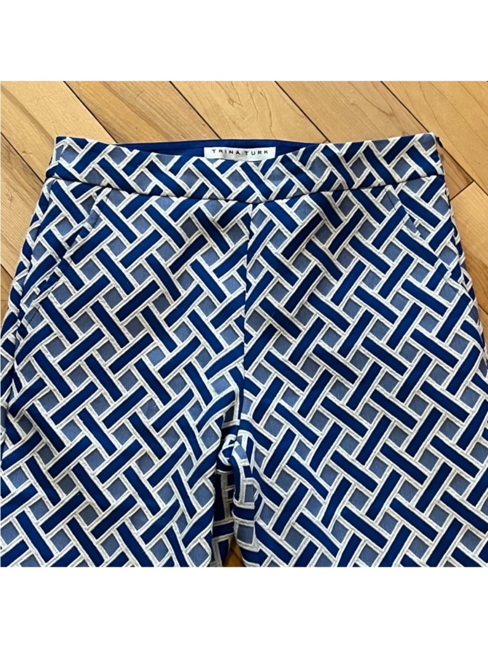 Trina Turk Kick Flare Fringe Trim Pant in Majorelle Blue & White size six (6) - Picture 4 of 11